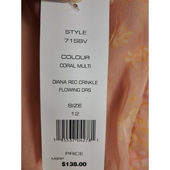 NWT French Connection Coral Floral Peach Diana Rec Crinkle Flowing Dress Size 12 - Picture 13 of 16